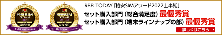 RBB TODAY「格安SIMアワード2022上半期」セット購入部門最優秀賞
